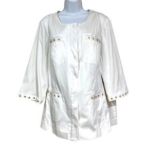 Catherines White Blazer Plus Size 1X 18/20W Cotton Stretch Gold-tone Grommets